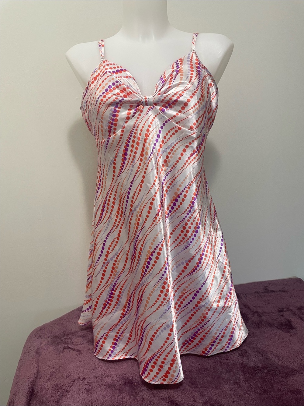 LVER Vintage Y2K Satin Slip Dress Polka Dot Bow Chemise Retro/Coquette/Colorful